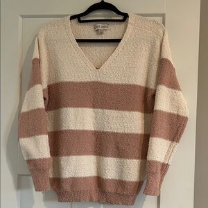 Knox Rose V-Neck Sweater - Cream and Mauve Stripes
